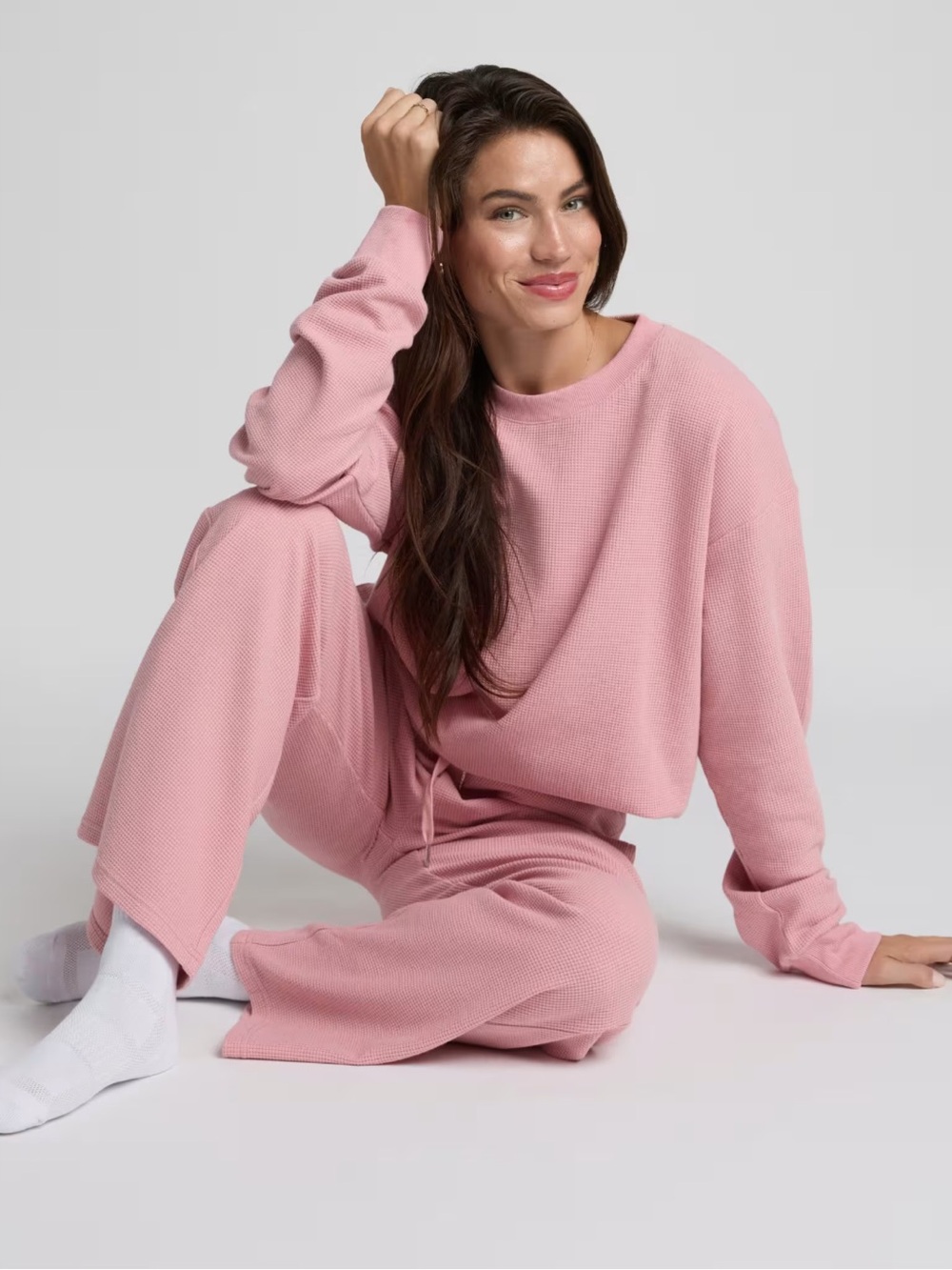 Comfrt Cozy Waffle Knit long sleeve top Baby Pink Size Medium. New in packaging
